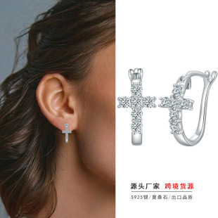 Cross-border supply hot new round moissanite cross earrings sterling silver plated 18k gold temperament high-grade earrings