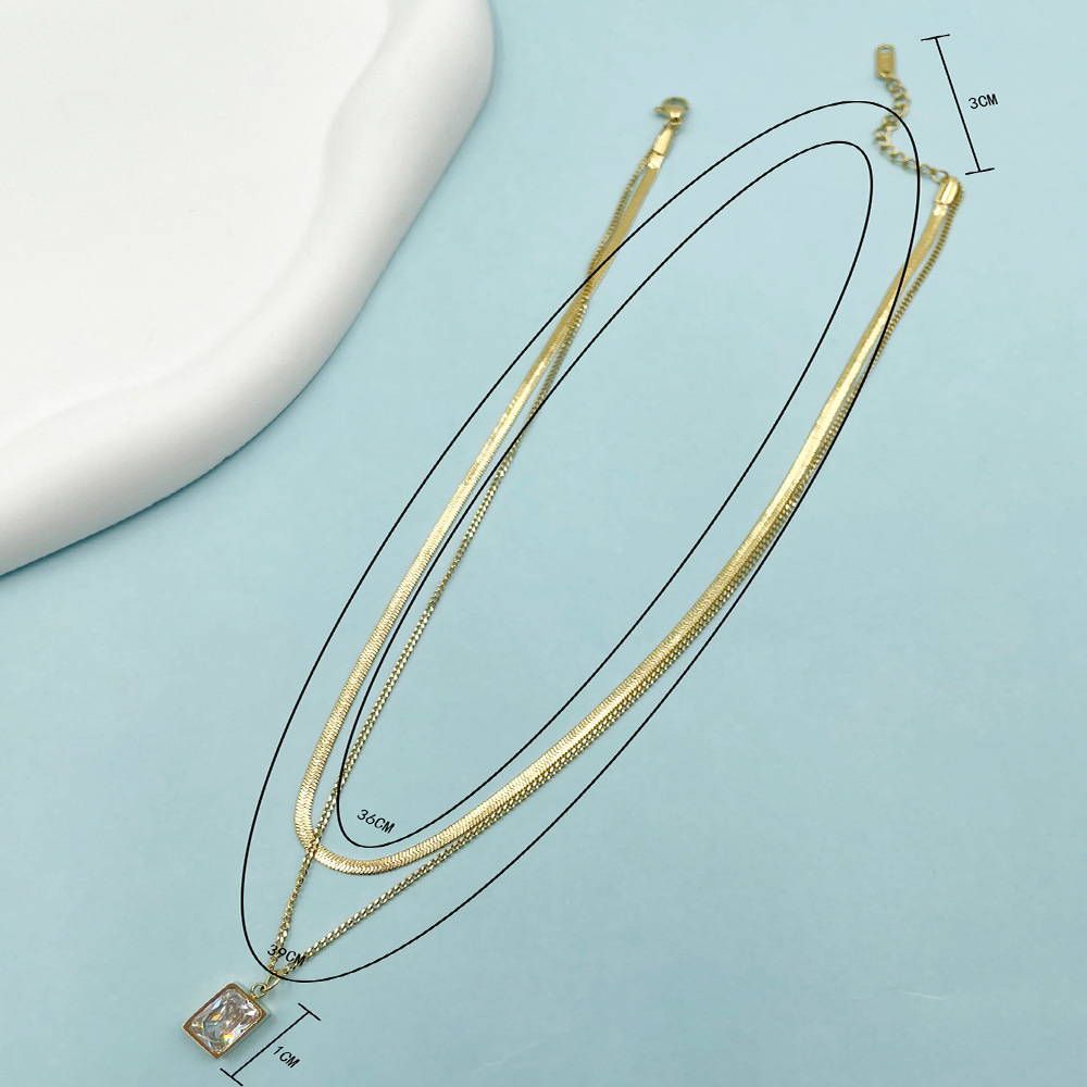 Fashion Square Stainless Steel Titanium Steel Inlay Zircon Layered Necklaces 1 Piece