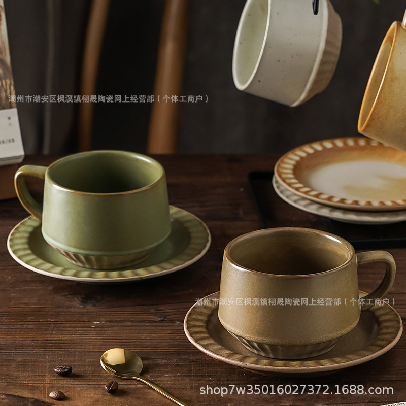 Retro cerámica rugosa taza de café conjunto de taza de té de cerámica casera instantánea cafetería latte taza de flores taza de marca