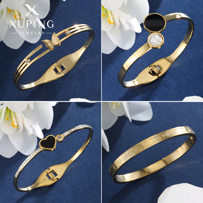 Joyería Xuping Estilo europeo y americano INS Pulsera de acero de titanio de lujo ligero Moda femenina Mariposa transfronteriza Amor Accesorios de acero inoxidable