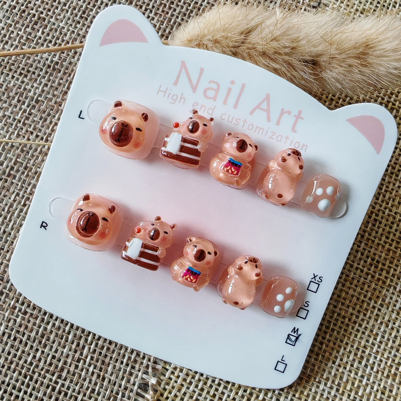 Children's Handmade Wearable Nails 3-6-10 Years Old Cartoon Melard Nail Patches Cute Capybara Manicure Children's Handmade Wearable Nails 3-6-10 Years Old Cartoon Melard Nail Patches Cute Capybara Manicure