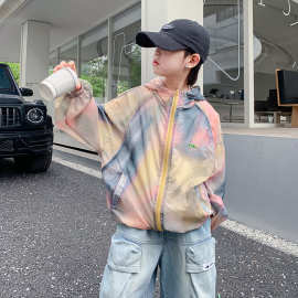 潮牌韩版儿童防晒衣夏季2025新款男童连帽防晒服中大童空调衫外套