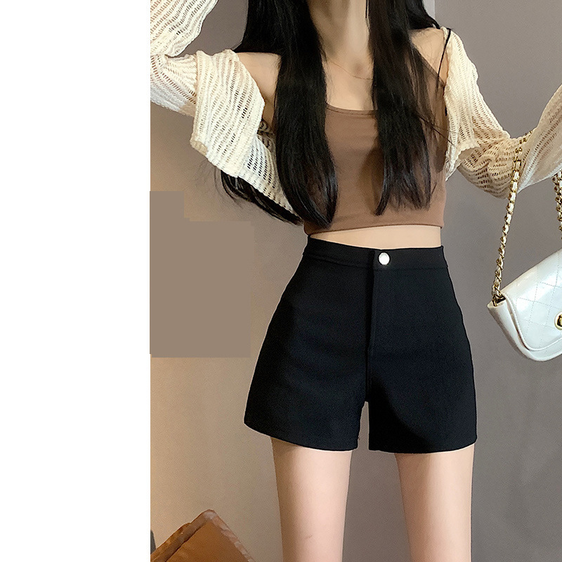 Black lower body missing bottoming shorts women's summer high waist stretch wide leg hot pants can be worn outside casual straight boots pants