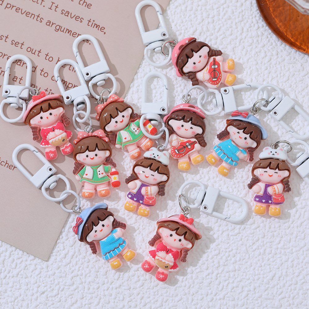 Nuevo estilo con capucha chica DIY resina llavero original chica mochila dibujos animados hebilla novias regalo Accesorios