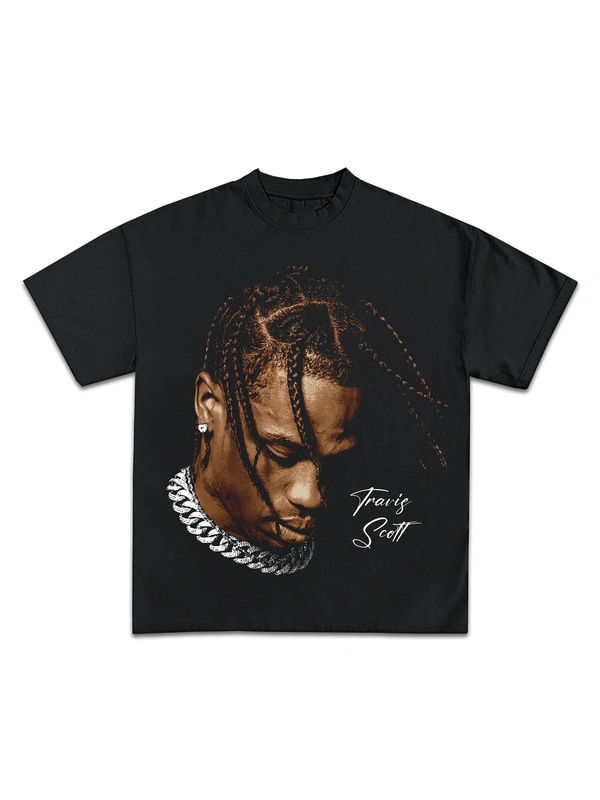 Travis Scott Travis Scott American Hip-Hop High Street Retro Trendy Cotton Men's T-Shirt Short Sleeves