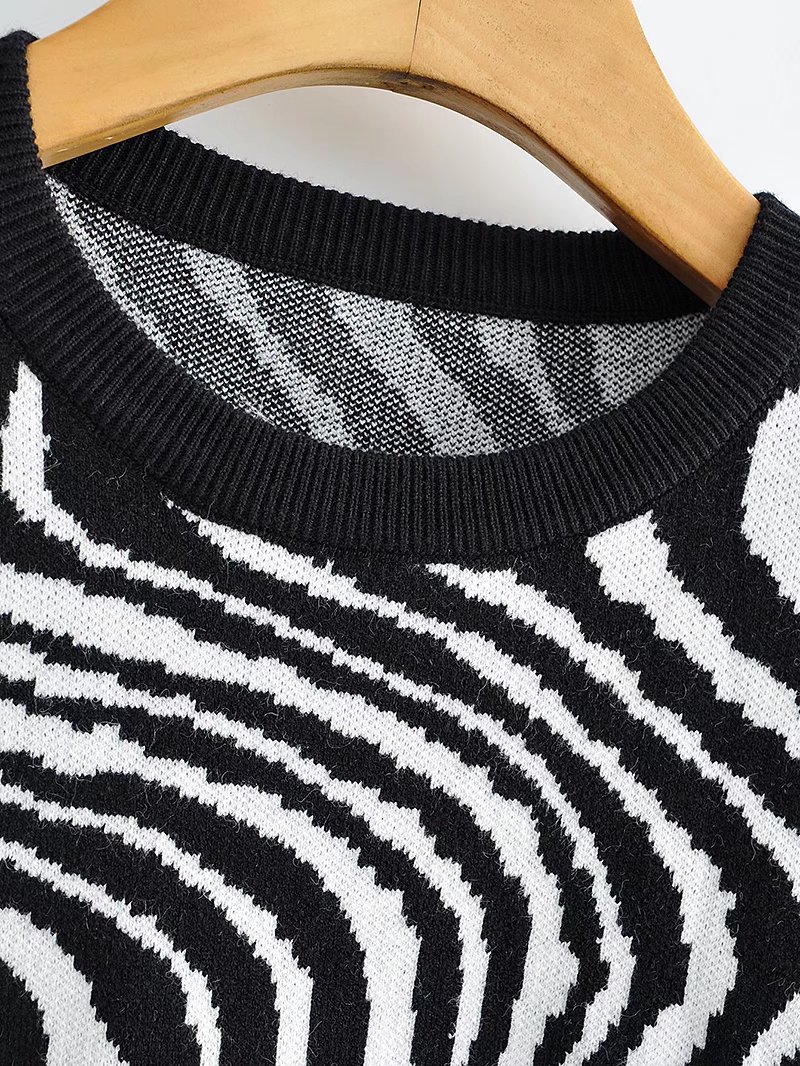 autumn round neck zebra pattern loose sweater nihaostyles wholesale clothing NSAM83378