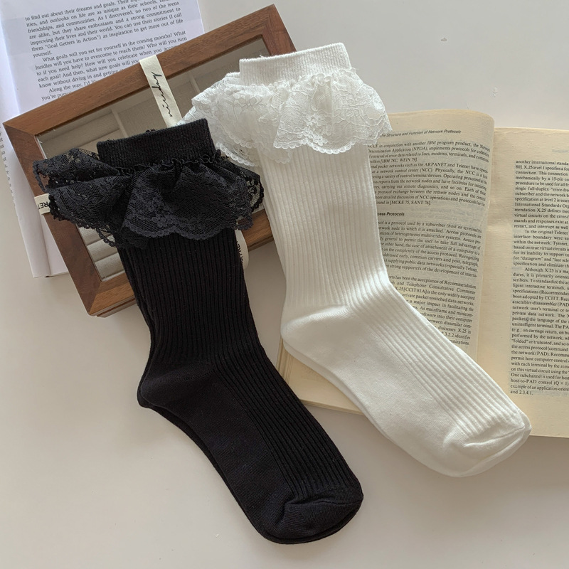 2025 Dongdaemun Helder Boss Lady Lace Mid-Calf Women's Socks Slouch Socks Korean Ins Style Zhuji Socks