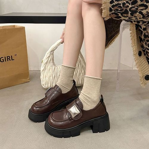Women's Stylish Oxfords with Metal Rough Heels, Matching Knee-High Boots with Faux Leather and Fleece Lining