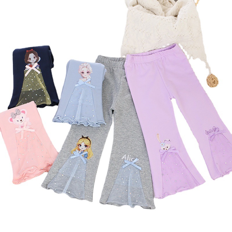 Girls' autumn new pants children's 2022 Leggings bell bottoms Princess cartoon printed foreign trade one