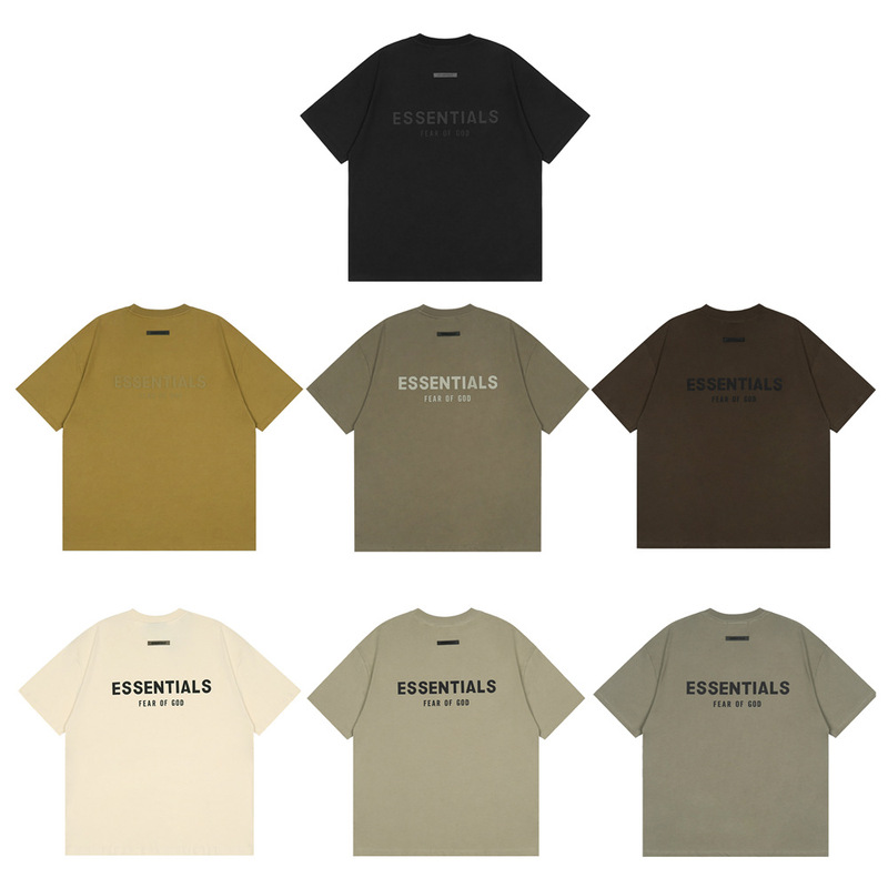 Fashion Brand FOG ESSENTIAL Season 7 Back Double Row Silicone High Street Loose Round Neck Short Sleeve T-shirt for Men and Women