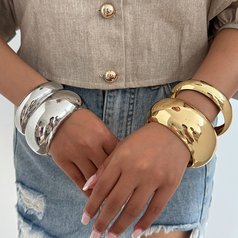 欧美跨境饰品 轻奢简约圆形光面宽手镯 ins冷淡风几何Bracelet女|undefined