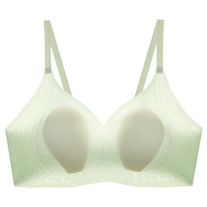 Alta calidad ultra-delgada Orejas de conejo ropa interior de las mujeres pecho grande pequeña taza de cristal de seda de hielo sujetador de gelatina sin costuras al por mayor