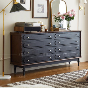 French-Style Vintage Solid Wood Linen Eight-Drawer Chest Bedroom Storage Cabinet Bedside Storage Cabinet Entryway J&