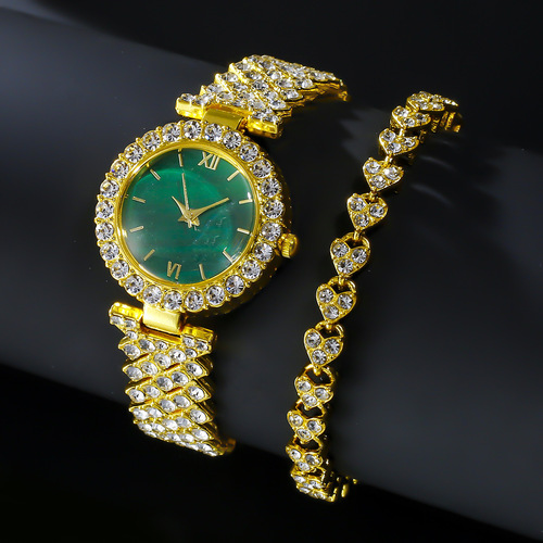 New women's diamond small green quartz watch watch love bracelet jewelry set crystal women's watch light luxury