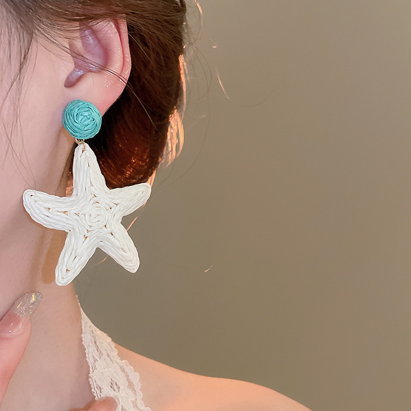 16g Weight Electroplated Gold Plating Process 316 Stainless Steel Ear Needle Material Drop Earrings Classification 1 Pair Quantity Daily Occasion raffia, Iron Material Starfish Pattern Women's Gender Marine Style Style 1 Pair Marine Style Starfish Raffia Iron Drop Earrings 16