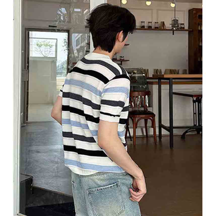 Camiseta de punto de manga corta camiseta de textura de hombres agujeros viejos negocios de hielo de verano fábrica transfronteriza mayorista