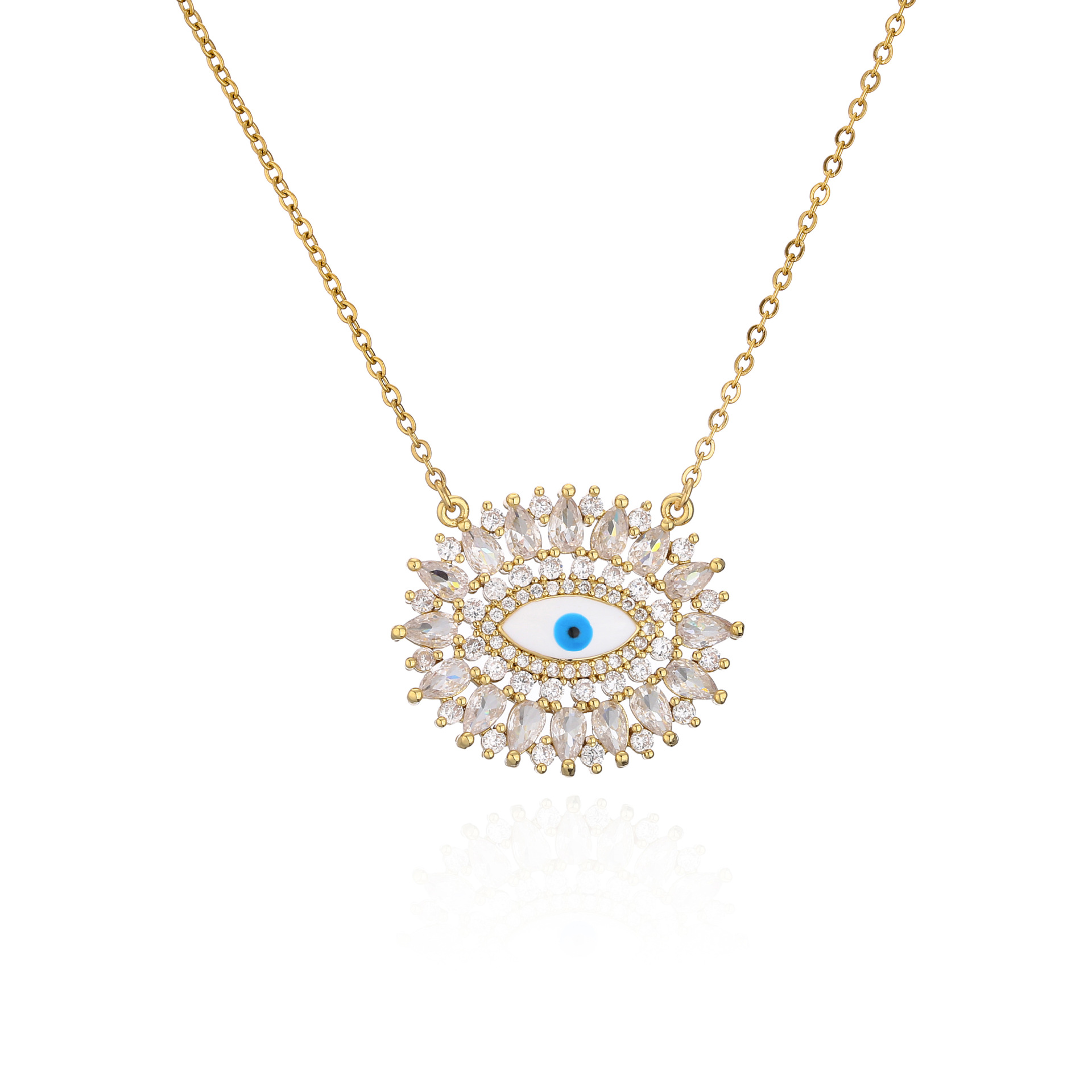fashion copper Micro Inlaid Zircon Eye Geometric Pendant Necklace