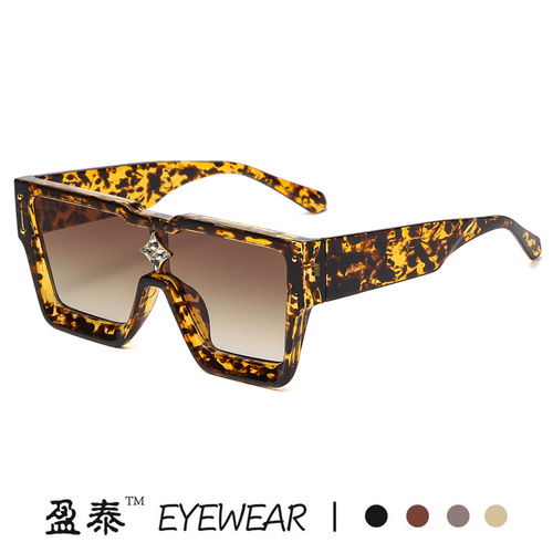 New millionaire sunglasses European and American personalized sunglasses for men cross-border one-piece square frame diamond flower sunglasses