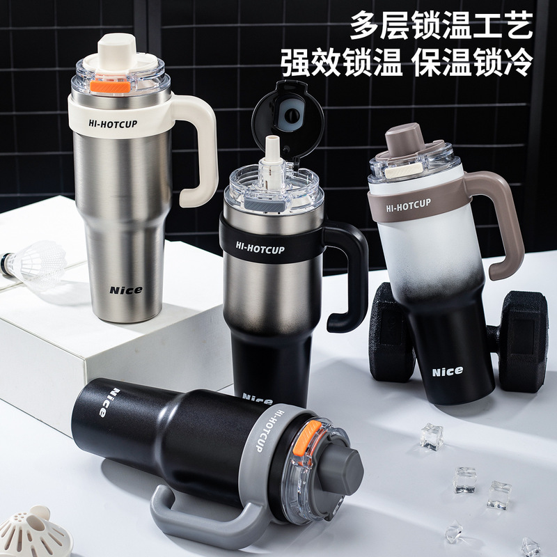 New Giant Ceramic Liner Water Cup for Men, High-Capacity, Stylish, Car-Mounted Insulated Cup, Cold-Keeping Ice Cup