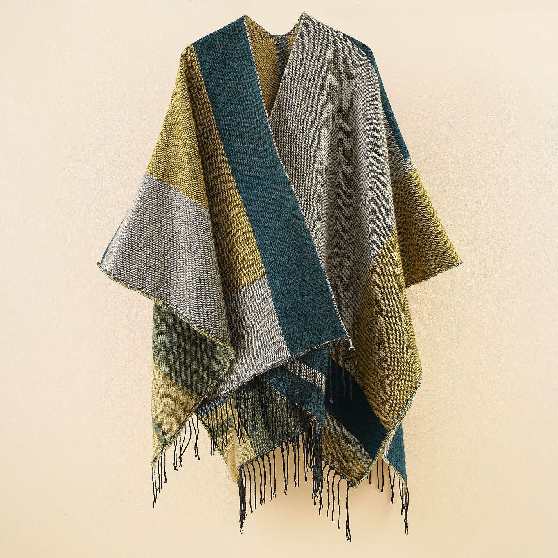 Invierno color matching borla chal cálido invierno urdimbre de Punto Verde costura moda mujer viaje chal