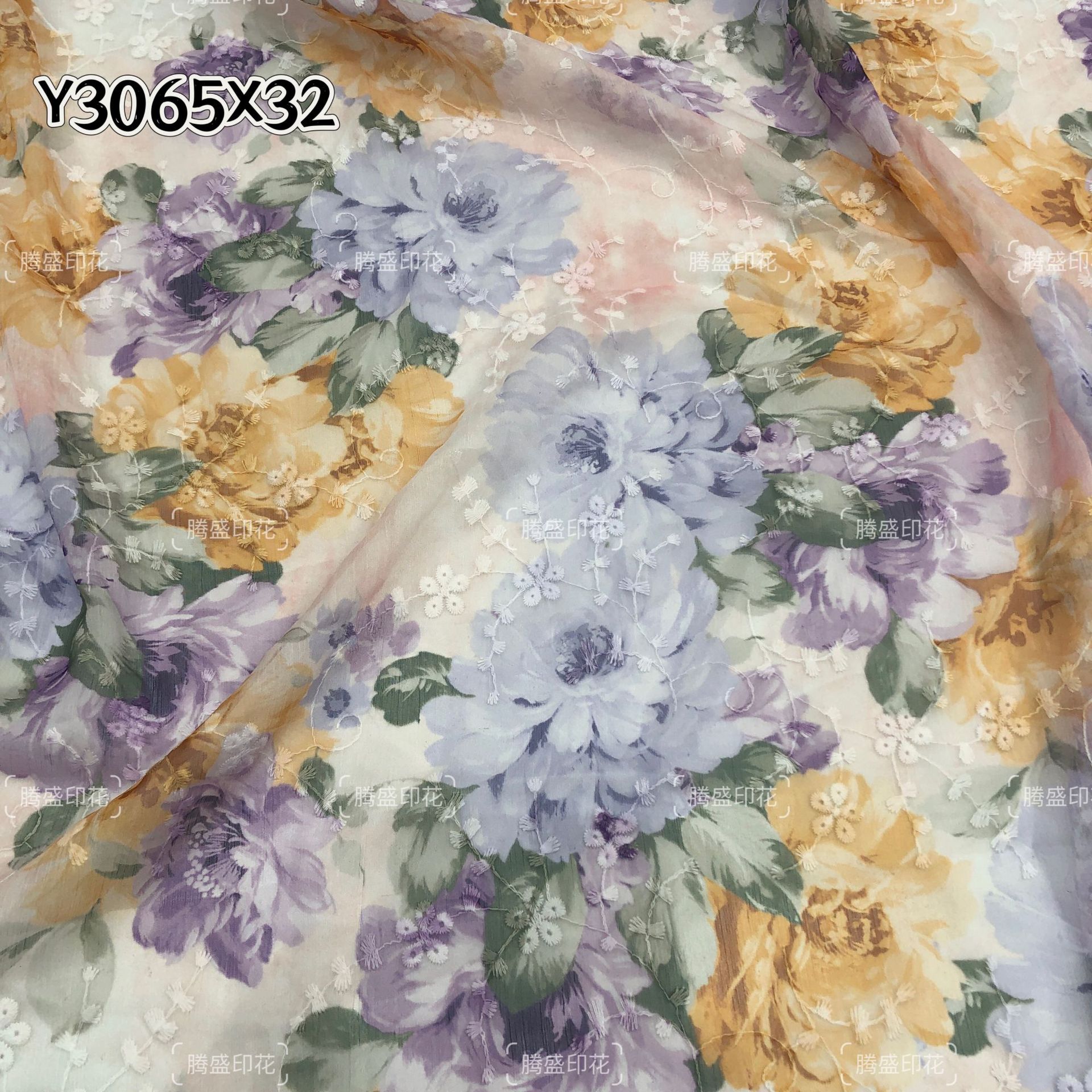 夏季雪纺绣花底料 仙仙温柔晕染面料 可开发花型数码厂直销春夏印