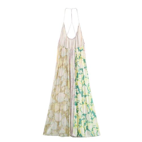 Patchwork Cross European and American Style Cross-border Dress Halter Strap Summer Foreign Trade Women's Backless Printed