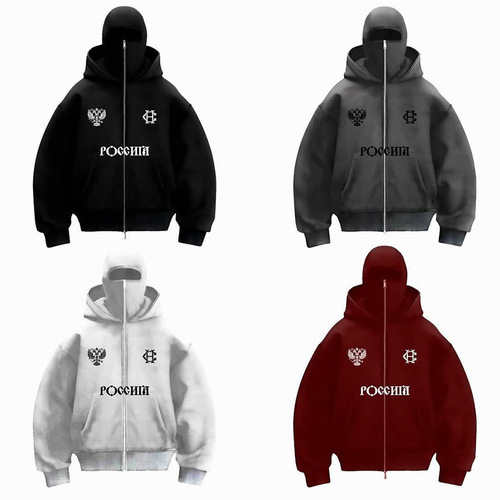 Cross-border trendy brand plush double hat unique design hooded sweatshirt autumn and winter new men and women unisex loose Y2K hoodie