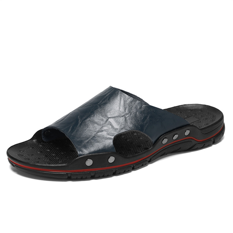Cross-Border Summer Men's Foreign Trade Large Size Leather Beach Shoes 46 Soft Sole Soft Surface Non-Slip Slip-On Sandals 48 Size Men's Slippers