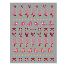 Redanco新款3D平面ins爆款美甲贴纸粉红蝴蝶结高跟鞋指甲贴DH-874