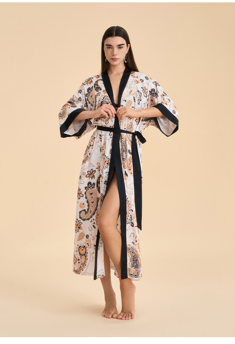 New Cross-border Bathrobe Pajamas For Women, High-end Spring Autumn Satin Chiffon European And American Style Home Wear,_ecoleips.com