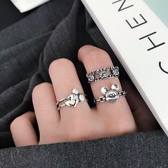 Korean INS retro distressed Mickey Mouse open ring cartoon set ring adjustable student trendy
