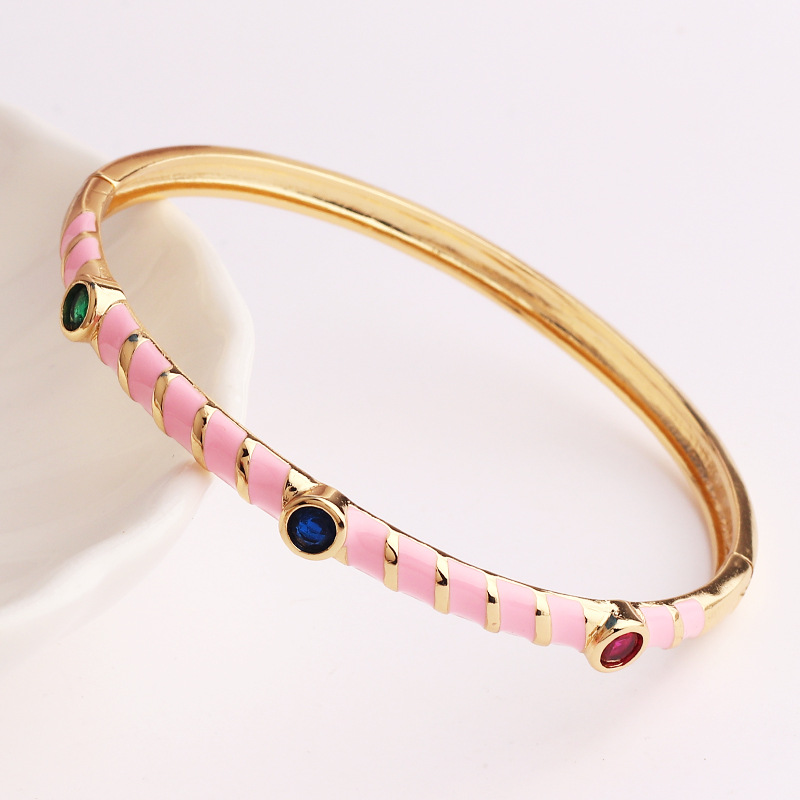 Sweet Geometric Copper Enamel Zircon Bracelets 1 Piece