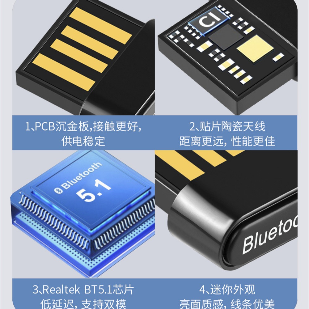 Nuevo adaptador USB Bluetooth 5,1 transmisor Bluetooth de la computadora sin conductor receptor de audio Bluetooth fabricante