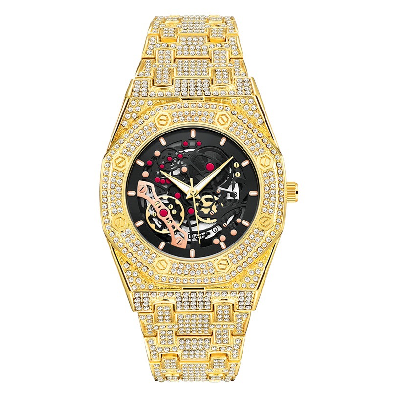 Hip hop reloj de hombre marca de comercio exterior banda de aleación de diamantes hombres de moda fresco calendario decorativo reloj de cuarzo entrega de una pieza