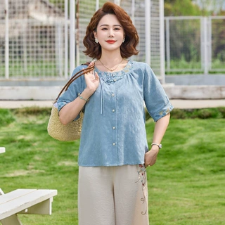 2026新款奶奶夏装套装妈妈装夏季薄款两件套中老年人女装宽松