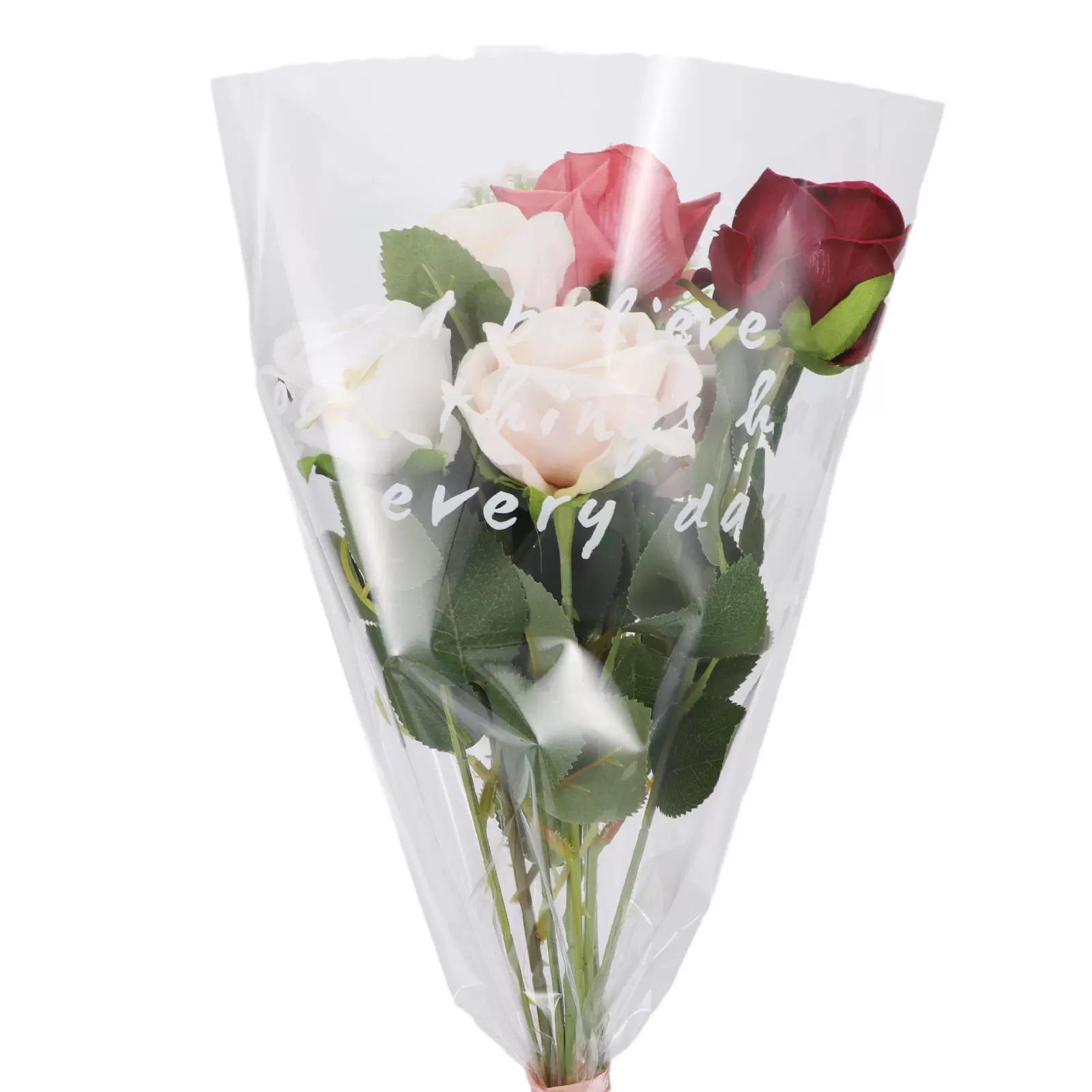 鲜花包装袋 花束包装袋 玫瑰满天星小花束包装 印白色英文字图案
