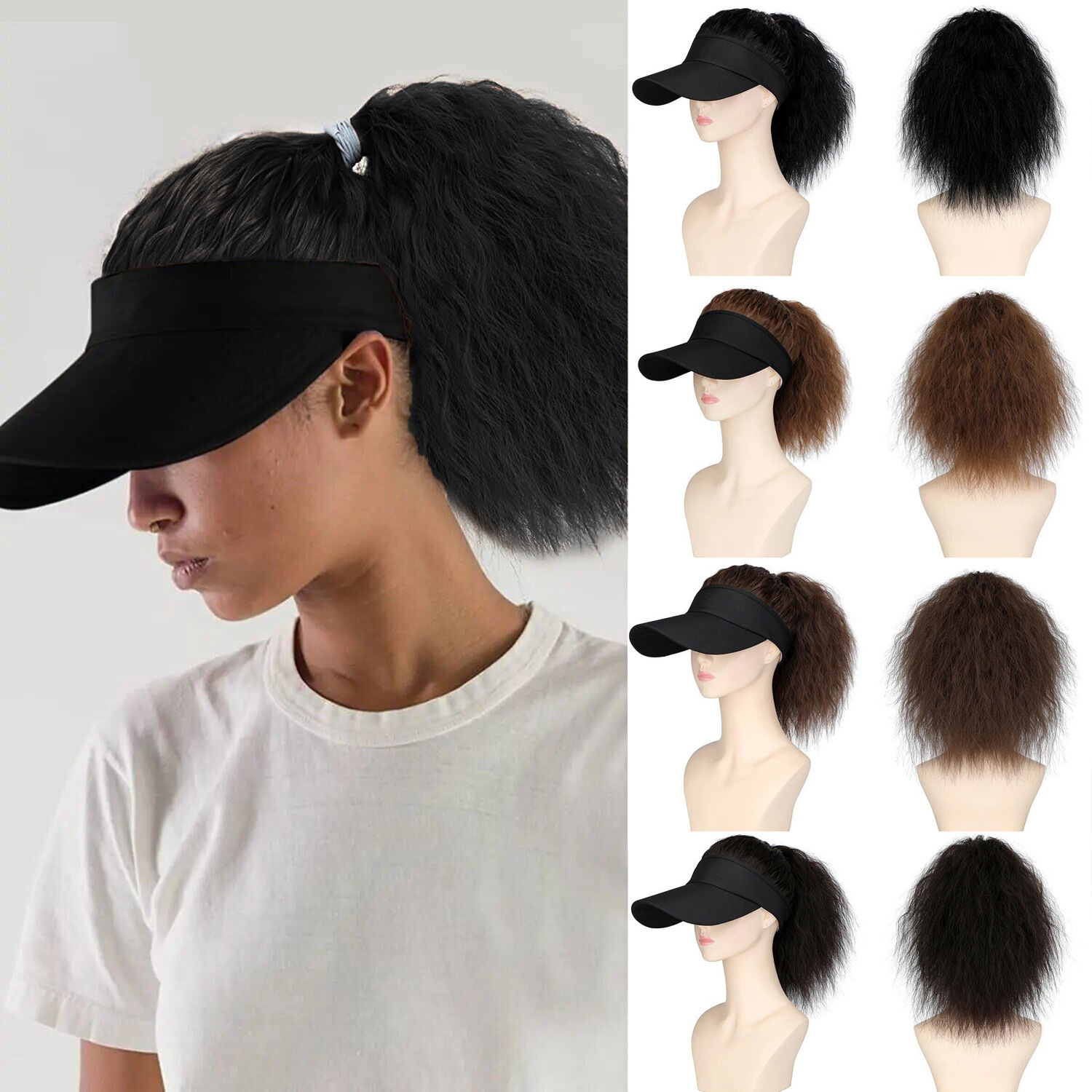 Venta caliente transfronteriza sombrero peluca todo en uno sombrero negro con techo vacío sombra transpirable maíz caliente peluca sombrero completo