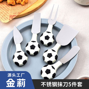 Football Stainless Steel Cheese Knife suit 5-piece Cartoon Household Small Scrub Knife Fork Bud Knife Cheese Knife Pizza Knife