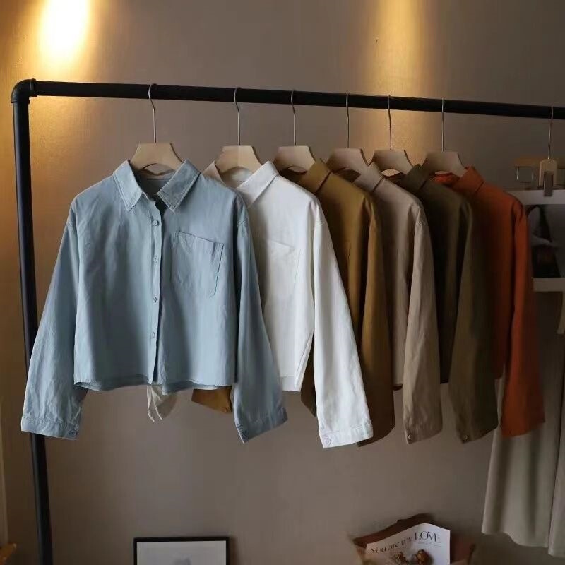 Japanese-style gentle short shirt for petite individuals, new pure cotton white shirt, autumn and winter Korean version, loose-fitting niche long-sleeve top