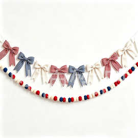 跨境热销独立日蝴蝶结拉旗毛球拉花节日布置挂饰DIY花环蝴蝶结