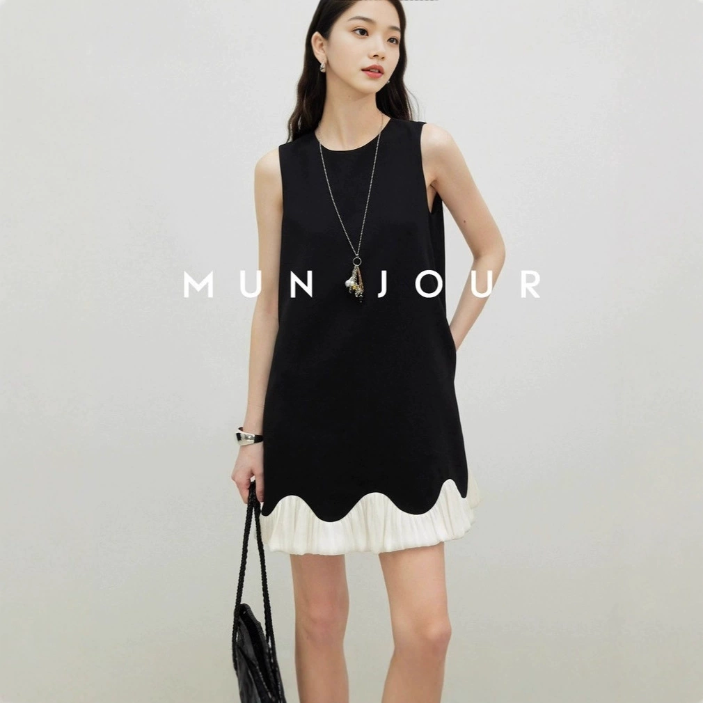 Новое летнее стильное легкое и прохладное платье без рукавов контрастного цвета телесного цвета Nanyou, простое и универсальное цельное платье в стиле ретро