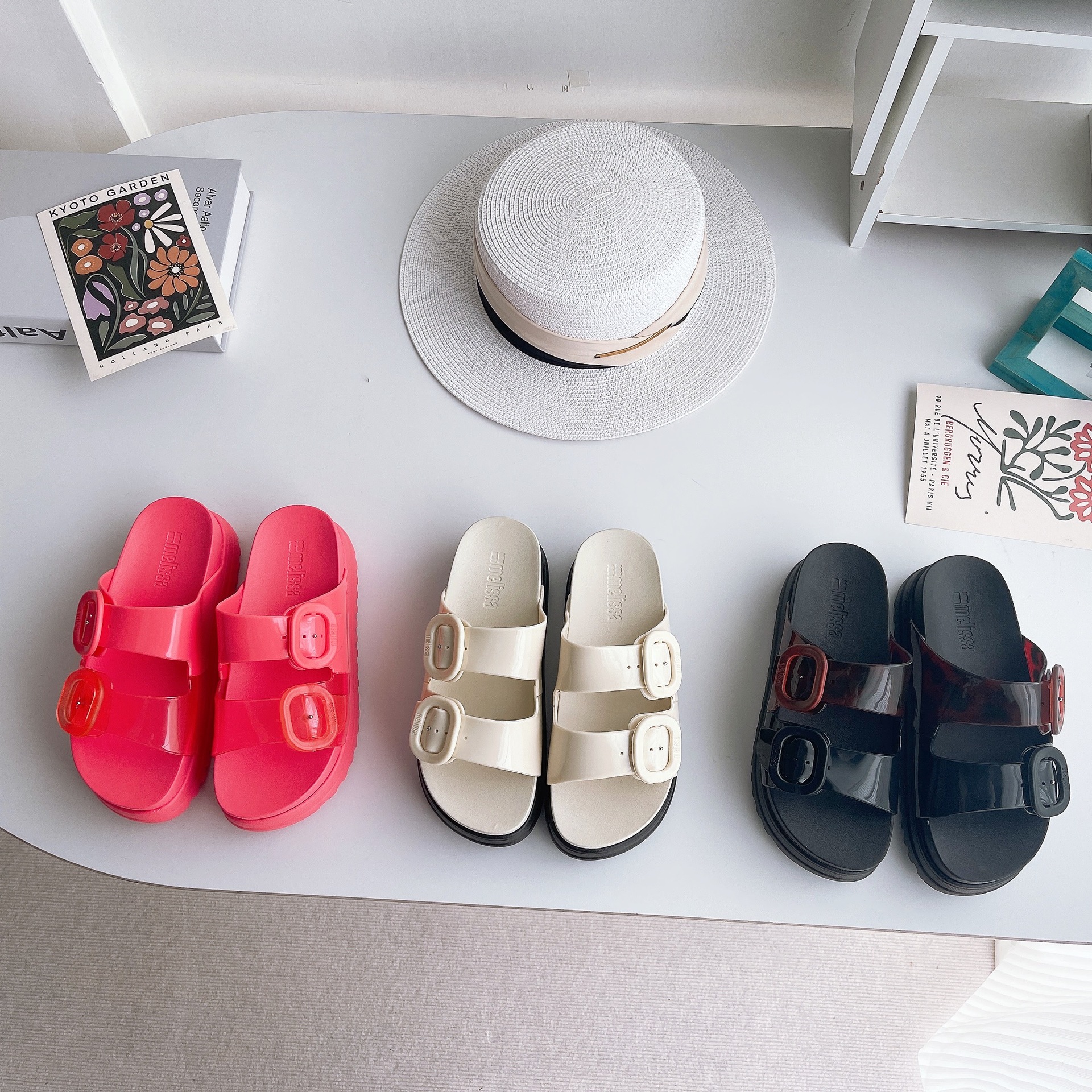 2026 Mei*Sha Style Thick-Soled Slippers for Women, Fashionable Non-Slip Double Buckle Sandals, Summer Open-Toe Thick-Soled Sandals