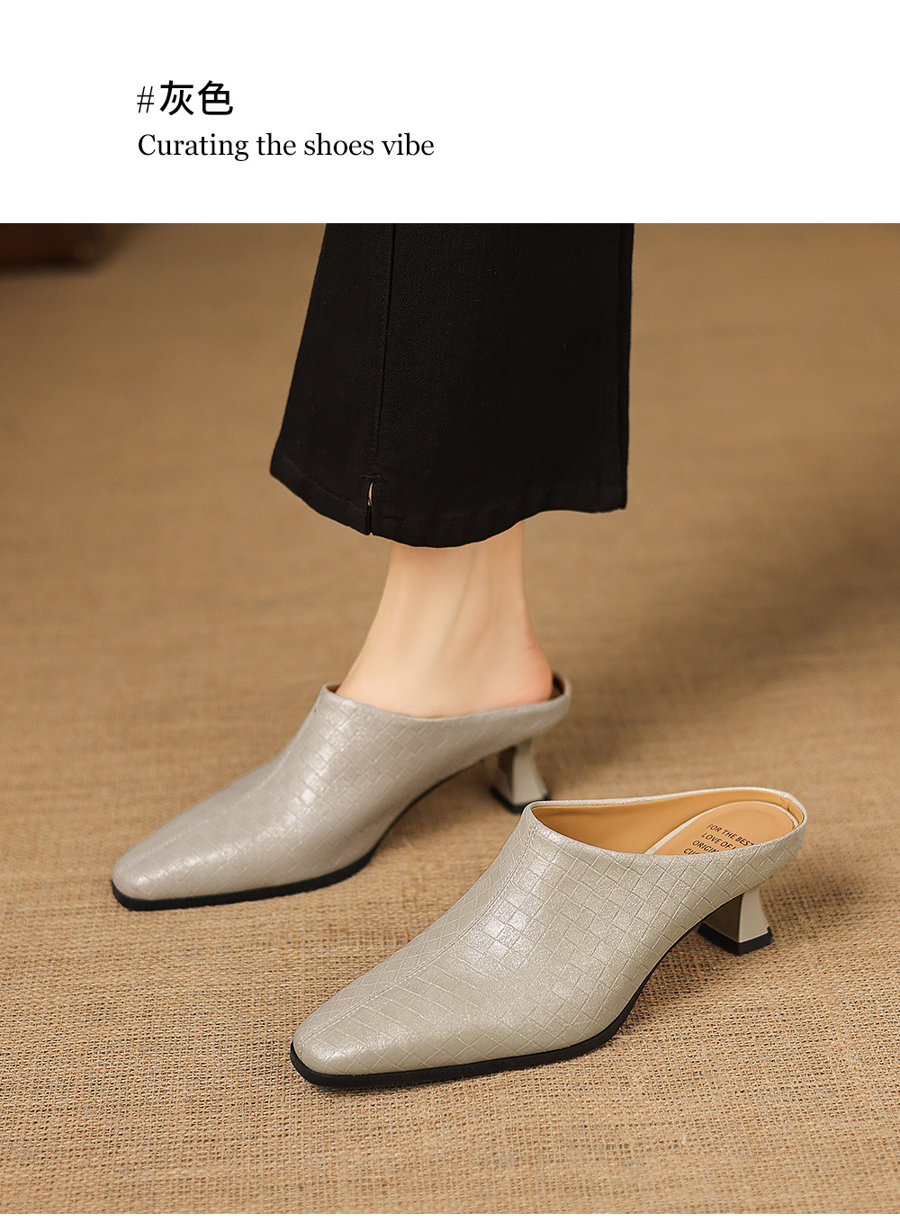 Sandal nữ bít mũi gót thô 5 cm, da bò đơn giản mùa xuân hè — đen chi tiết 11