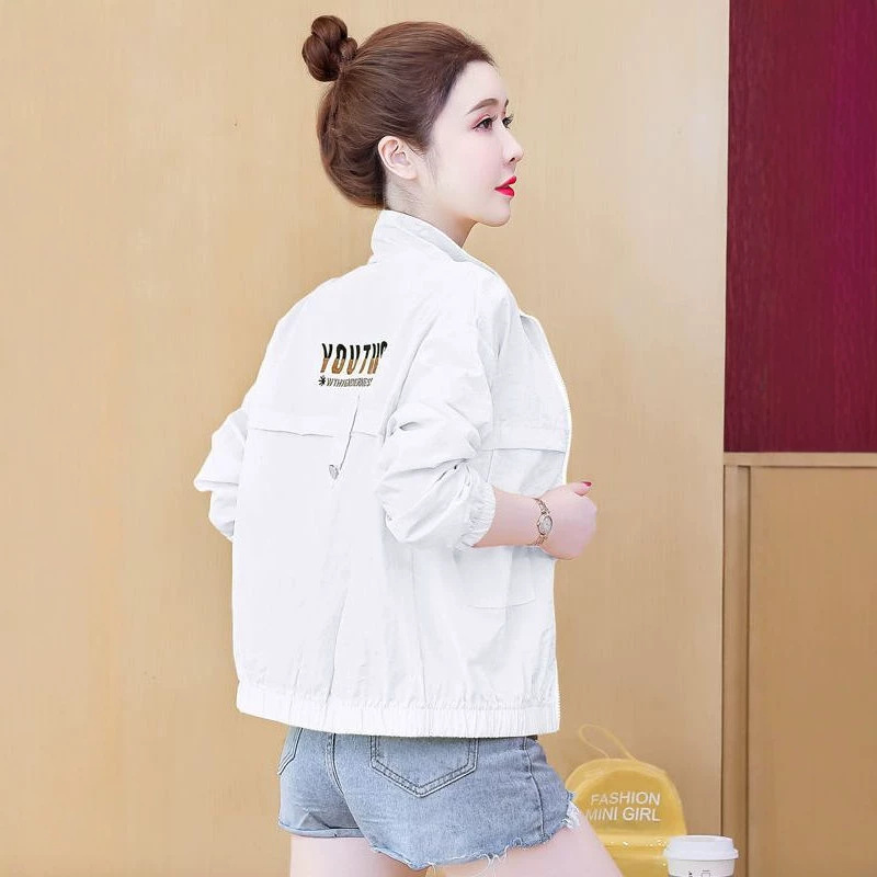 2026 Spring/Summer New Solid Color Printed Age-Reducing Korean Style Jacket, Loose Fit, Plus Size, Thin, Slimming, Stand Collar, Sun Protection Shirt