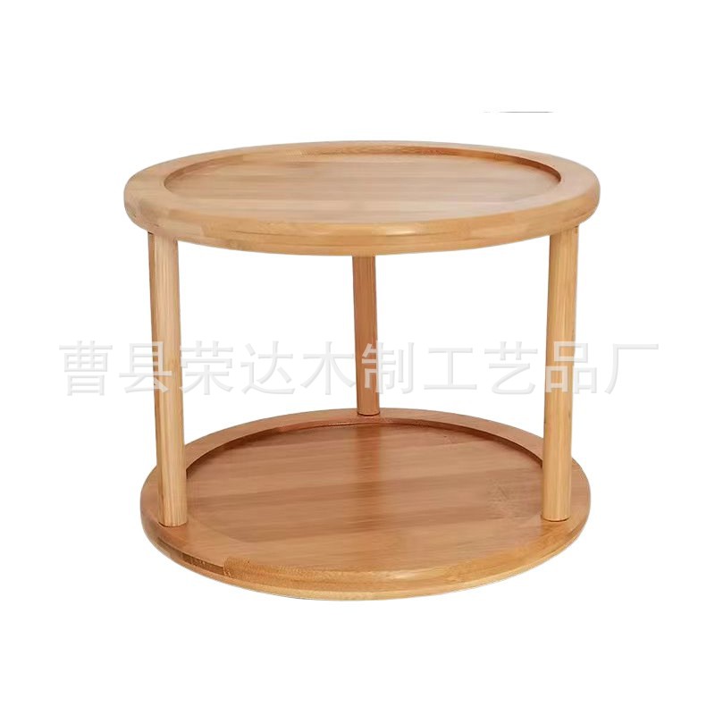 Fabricante de bambú personalizado estante de almacenamiento de cocina de doble capa estante de acabado de cosméticos rotatorio doméstico