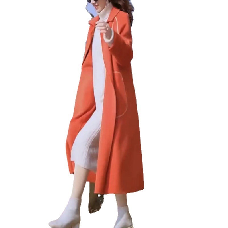 9761大愛美依源2025秋新作オレンジ色ロングコートレディースファッション長袖トレンチコートアウター着痩せ効果|undefined