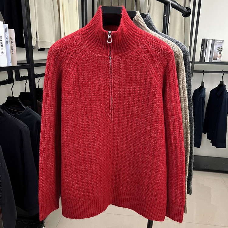Otoño y invierno medio cremallera suéter de cuello alto hombre grueso calentamiento suelto inserción de mangas de hombro fondo camisa de punto nuevo suéter de hombre