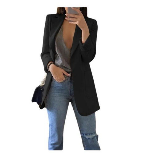 Amazon European and American Style Casual Suit Lapel Slim Cardigan Elegant Suit Jacket Women's Spring and Autumn