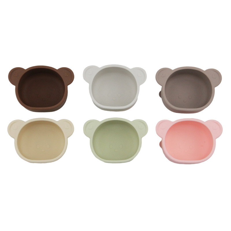 South Korea Ins Bear Children's Silicone Spoon Baby's Dinner Plate Boiled Integrated Silicone Suction Bowl Supplemented Tableware