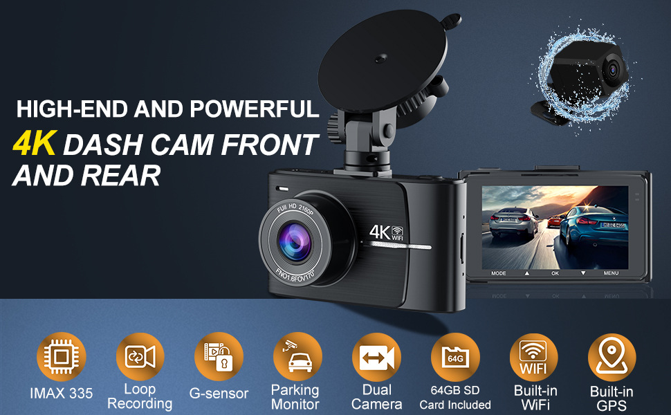 Cross-Border Model 3-Inch 5g Wifi Connected Gps Sony 335 High-Definition 4K Dual-Recording Driving Recorder with Parking Monitoring